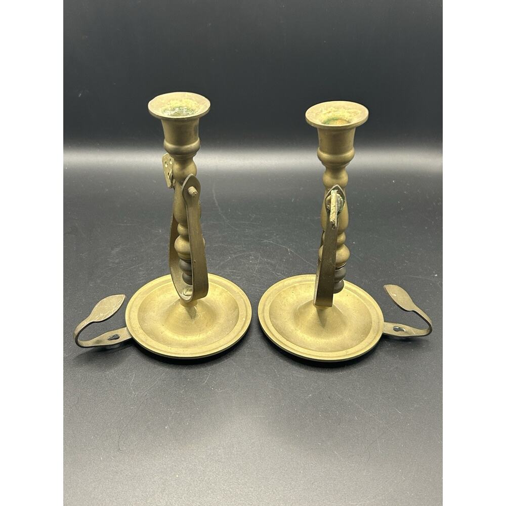 Pair Of Vintage Interpur Solid Brass Swivel Nautical Candle Holders MCM